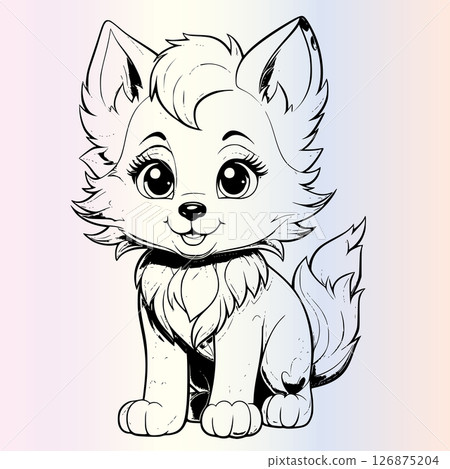 wolf kawaii style cartoon coloring page for kids 126875204