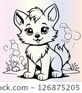 wolf kawaii style cartoon coloring page for kids 126875205