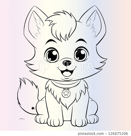 wolf kawaii style cartoon coloring page for kids wolf kawaii style cartoon coloring page for kids 126875206