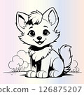 wolf kawaii style cartoon coloring page for kids 126875207