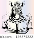 Zebra Reading Coloring Page Drawing For Kids 126875222