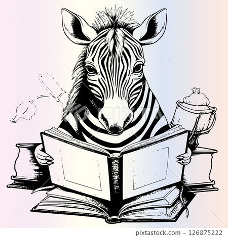 Zebra Reading Coloring Page Drawing For Kids 126875222