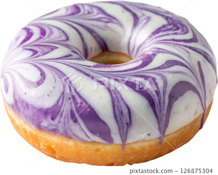 Ube and Vanilla Marble Donut with Glossy Purple and White Swirls 126875304