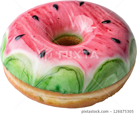 Watermelon Inspired Marble Donut with Pink and Green Icing 126875305