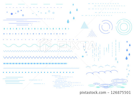 一組簡單的裝飾邊框和線條，讓人聯想到雨的圖像（波浪線、波浪圖案、虛線） 126875501