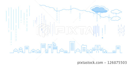 簡單的雨天城市景觀輪廓線條描繪背景插圖城市景觀 126875503