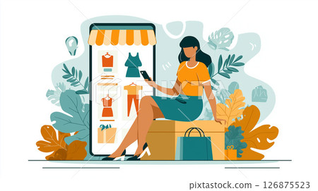 Woman, Smartphone, Online Shopping, Cashless, Credit Card, Shopping Bag ... 126875523