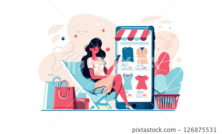 Woman, Smartphone, Online Shopping, Cashless, Credit Card, Shopping Bag ... 126875531