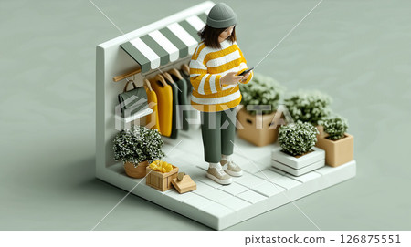 女人、智慧型手機、網路購物、無現金、信用卡、購物袋...... 女人、智慧型手機、網路購物、無現金、信用卡、購物袋...... 126875551