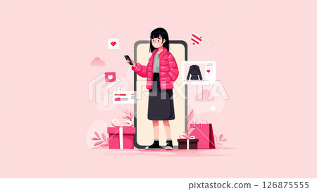 Woman, Smartphone, Online Shopping, Cashless, Credit Card, Shopping Bag ... 126875555