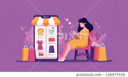 Woman, Smartphone, Online Shopping, Cashless, Credit Card, Shopping Bag ... 126875556