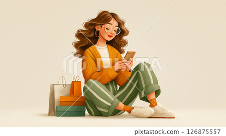 Woman, Smartphone, Online Shopping, Cashless, Credit Card, Shopping Bag ... 126875557