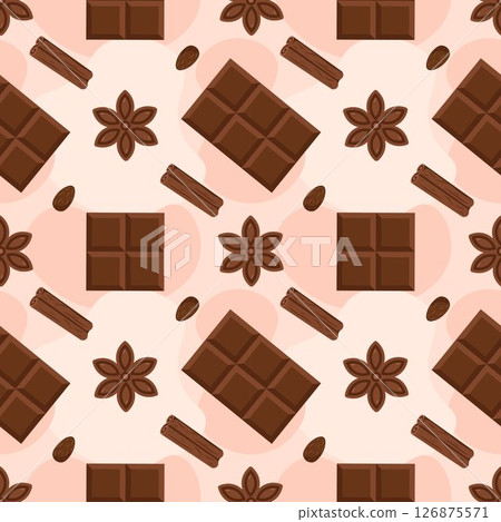 Seamless Pattern of Chocolate Desserts with Cakes and Melted Sweets in Flat Cartoon Style Illustration 126875571