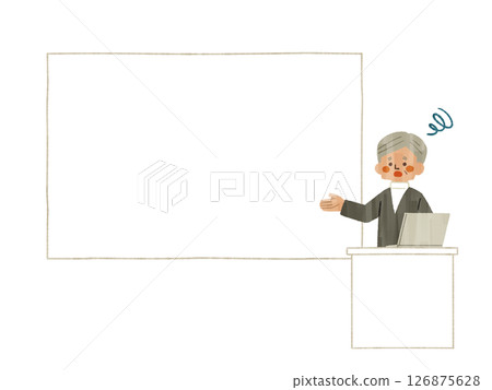 一名男子表情困惑地用螢幕或白板解釋某事物——加什 126875628