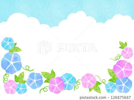 Watercolor morning glory Japanese style summer illustration frame Watercolor morning glory Japanese style summer illustration frame 126875687