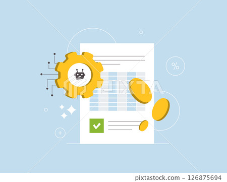 AI accounting automation for freelancers, small businesses and tax consultants. Smart finance tracking, expense reports, digital invoicing and secure data handling. Vector illustration AI accounting automation for freelancers, small businesses and tax consultants. Smart finance tracking, expense reports, digital invoicing and secure data handling. Vector illustration 126875694