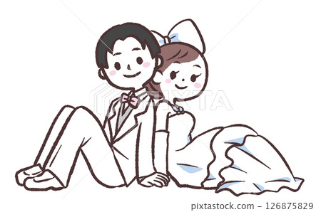 穿著婚紗坐著的男人和女人的插圖 穿著婚紗坐著的男人和女人的插圖 126875829