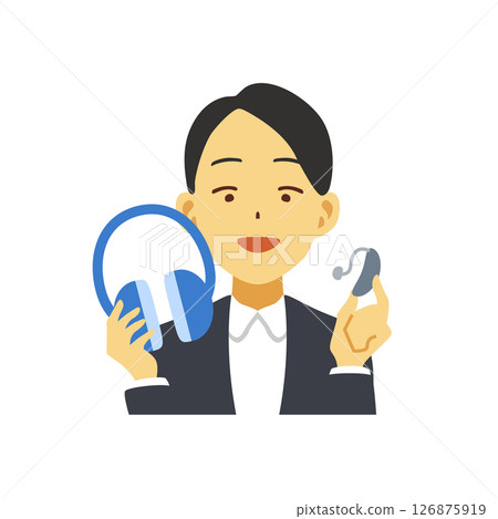 有耳罩和助聽器的女人 有耳罩和助聽器的女人 126875919