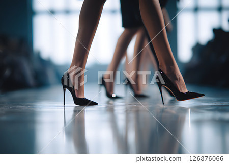 走在T台上的女人的腳。高端高跟鞋 走在T台上的女人的腳。高端高跟鞋 126876066