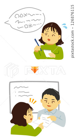 一名女子和一名男子因聽不到口頭指示而以書面形式確認指示 126876115