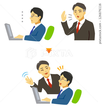 The man didn't hear the voice behind him, but realized it when he made eye contact with the person. The man didn't hear the voice behind him, but realized it when he made eye contact with the person. 126876116