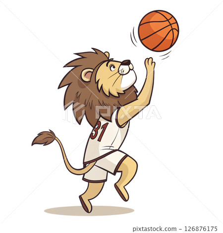 lion Play basketball Minimal Clipart  White Background 126876175
