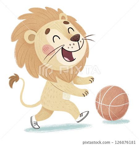 lion Play basketball Minimal Clipart  White Background 126876181
