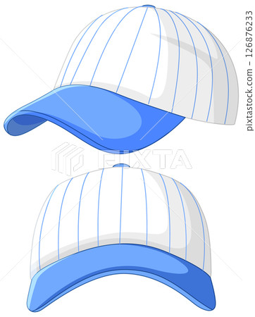 Blue and White Baseball Cap Vector Illustration 126876233