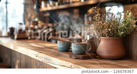 Stylish cafe and coffee cups 126876367