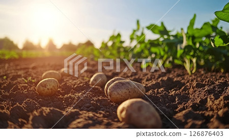 Potatoes lying in the field 126876403
