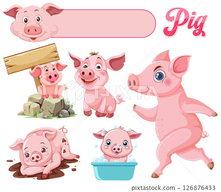 Playful Pig Illustrations Set Playful Pig Illustrations Set 126876433