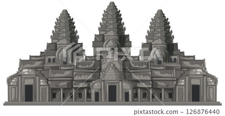 Intricate Vector Illustration of Angkor Wat Temple 126876440