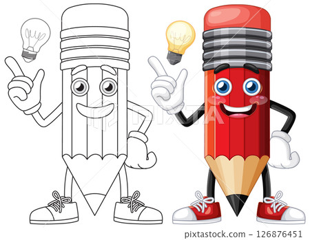 Cheerful Pencil Character Illustration 126876451