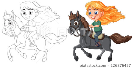 Joyful Child Riding a Horse 126876457
