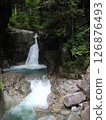 Ryujin Falls flows powerfully amidst fresh greenery 126876493