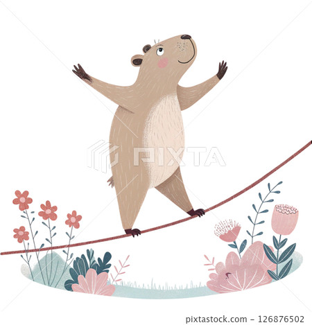 Cute Capybara Play all kinds of sports  Minimal Clipart  White background 126876502