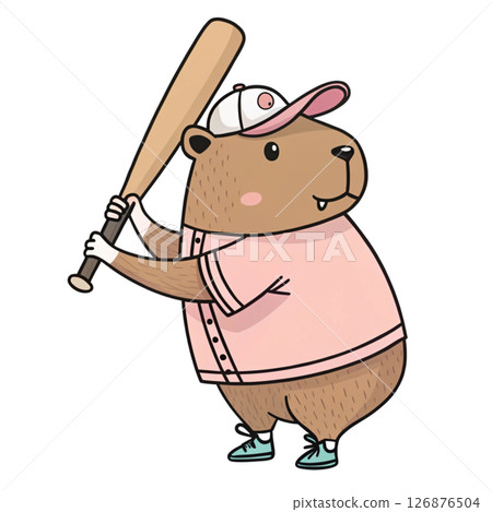 Cute Capybara Play all kinds of sports  Minimal Clipart  White background 126876504