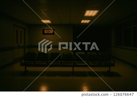Interior of a hospital waiting room with empty chairs 126876647