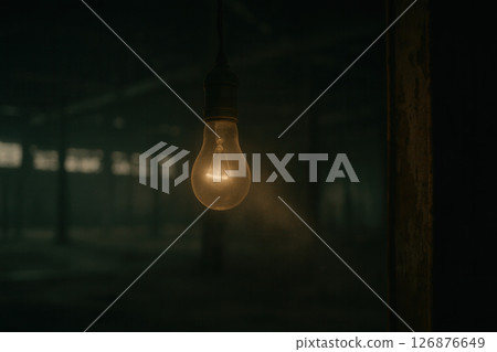 Incandescent Light Bulb in an Abandoned Warehouse Incandescent Light Bulb in an Abandoned Warehouse 126876649