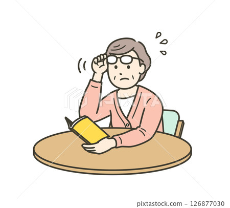 一位老年婦女因老花眼鏡不合適而無法閱讀的插圖 一位老年婦女因老花眼鏡不合適而無法閱讀的插圖 126877030