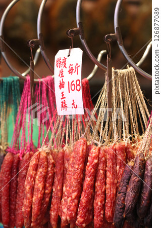 Chinese sausage sold in Tokusuke-Do, Hong Kong 126877089