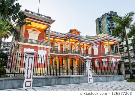 Night view of the Government Headquarters of Macao Special Administrative Region and Macau Chief Executive's Office. Night view of the Government Headquarters of Macao Special Administrative Region and Macau Chief Executive's Office. 126877208