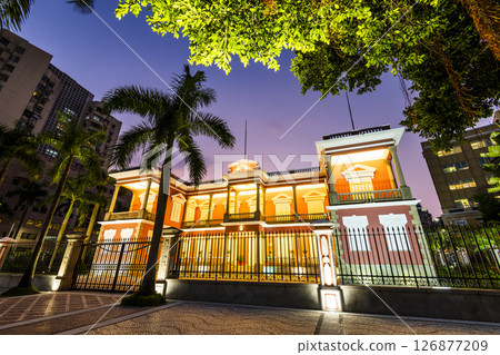 Night view of the Government Headquarters of Macao Special Administrative Region and Macau Chief Executive's Office. Night view of the Government Headquarters of Macao Special Administrative Region and Macau Chief Executive's Office. 126877209