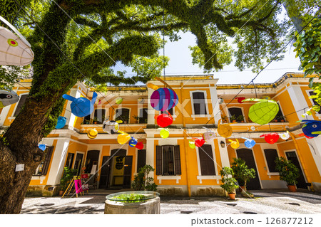 View of the Albergue SCM(ALB Creative) in St. Lazarus District, Macau, has two century-old Portuguese colonial buildings and is a Cultural & Creative Industries zone. View of the Albergue SCM(ALB Creative) in St. Lazarus District, Macau, has two century-old Portuguese colonial buildings and is a Cultural & Creative Industries zone. 126877212