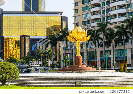 view of the large sculpture (Lotus Flower In Full Bloom) at Lotus Square in Macau, China. 126877215