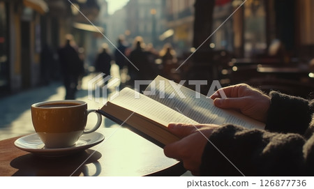 Morning Read at Cafe 126877736