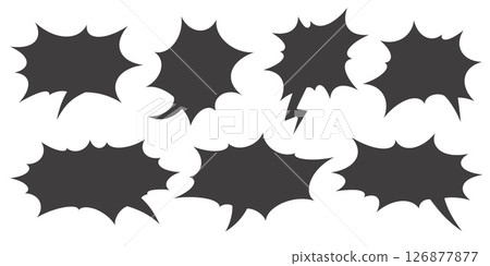Manga speech bubble for text with bomb explosion effect. Comic pop art vector frame. Silhouette of chat shape for shock shout and scream action messages. Irregular anime template. Manga speech bubble for text with bomb explosion effect. Comic pop art vector frame. Silhouette of chat shape for shock shout and scream action messages. Irregular anime template. 126877877