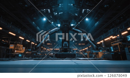 Giant Robotic Arm in Futuristic Factory Giant Robotic Arm in Futuristic Factory 126878049