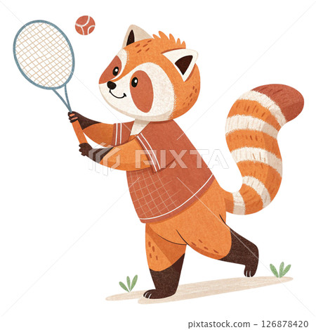 Red panda Play all kinds of sports Minimal Clipart White Background 126878420