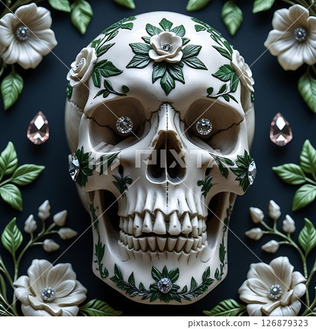 Gothic Skull with Enchanting Floral Patterns 26-2 126879323